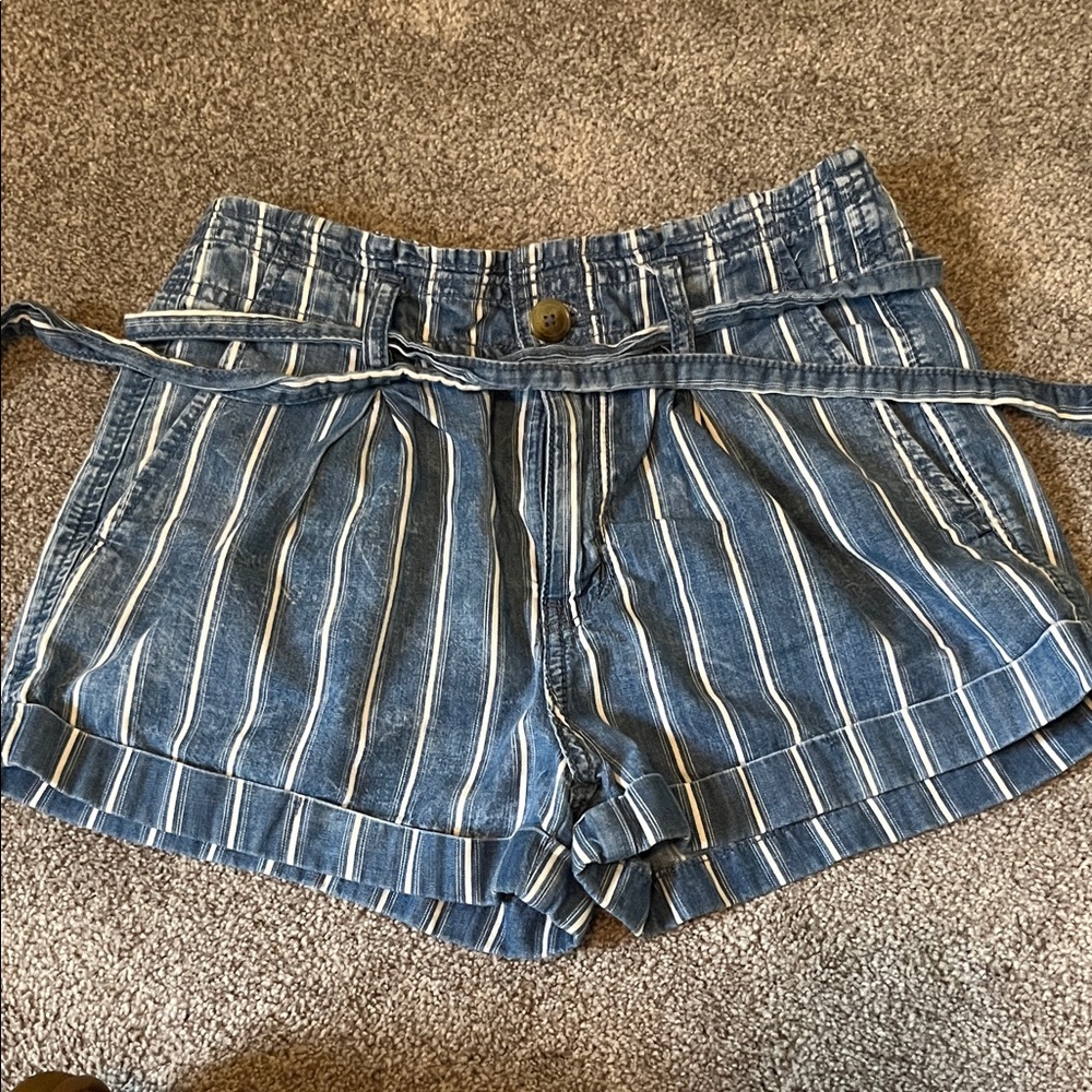 American Eagle Blue Striped Cotton Shorts